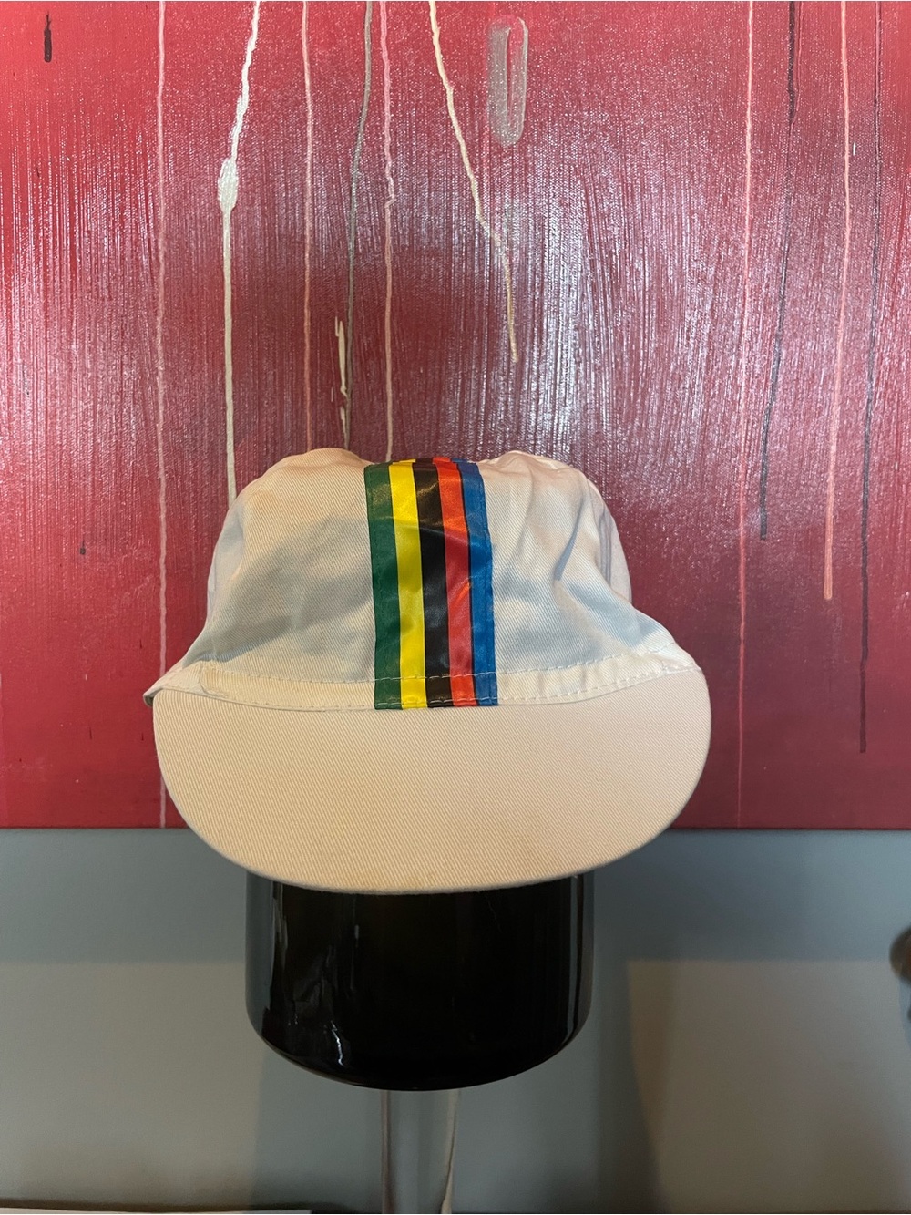 VTG White Cycling Cap with Rainbow Stripe